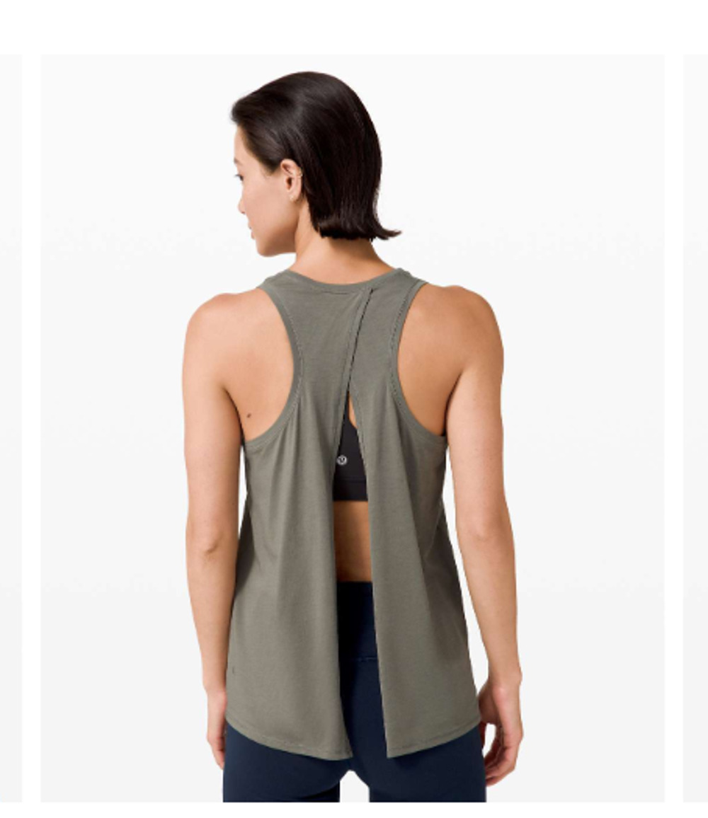 Lululemon Sz S/M All Tied Up Tank Top Gray Sage Yoga Workout Athletic
